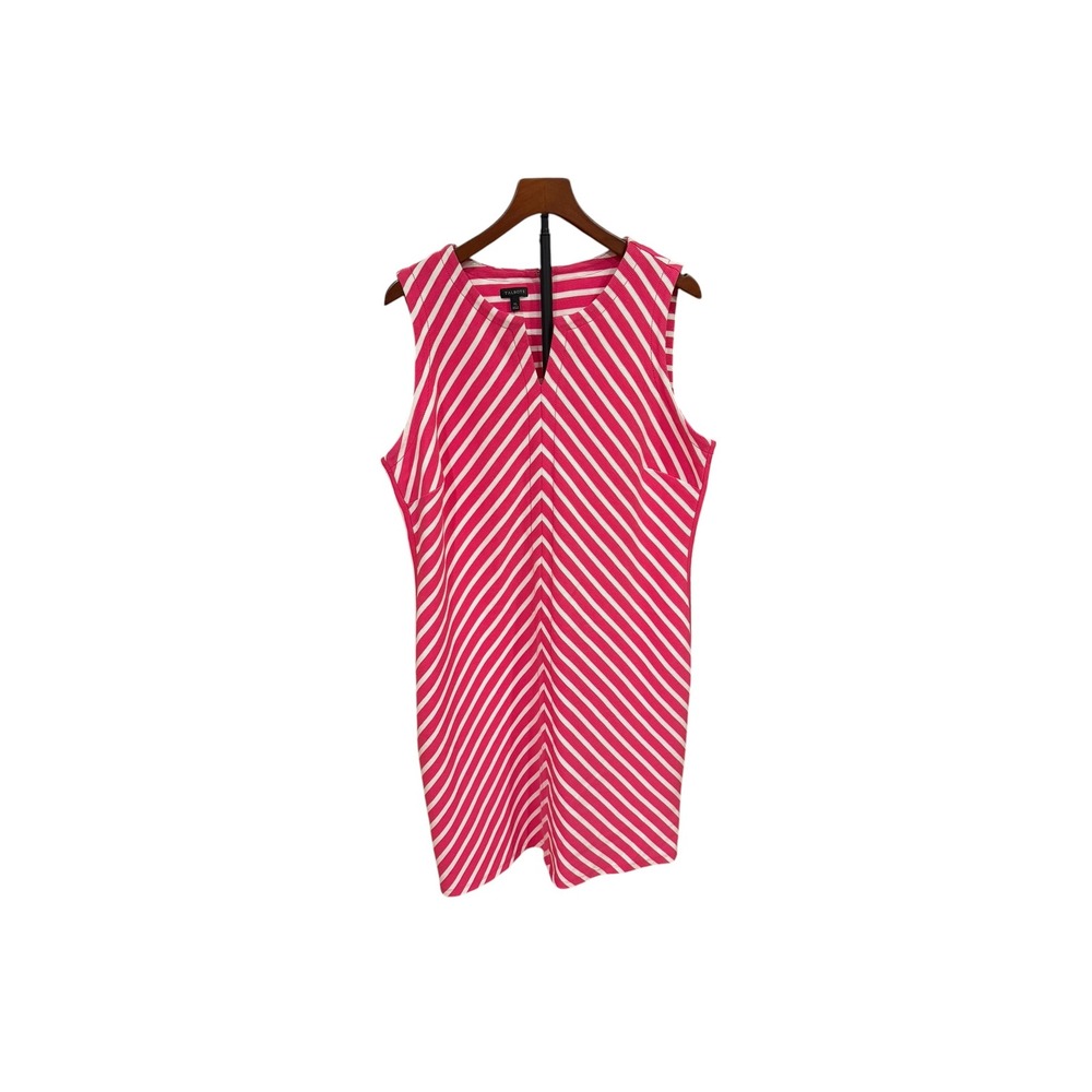 Talbots Pink White Striped Sleeveless Split V-Neck Shift Dress XL Cotton Blend